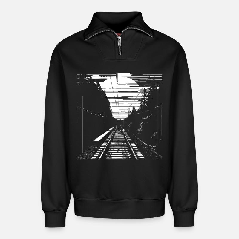 Eisenbahn Grafik - Relaxed Unisex Organic Half Zip Sweatshirt – von SPREAD - Schwarz