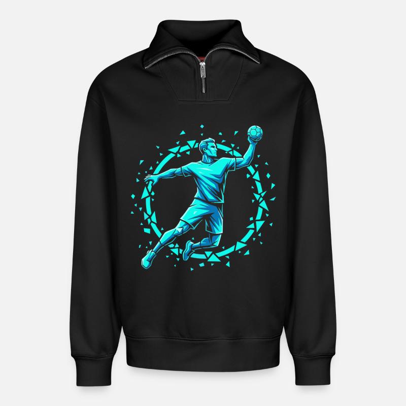 Handball Leidenschaft Hitze Training Geschenk - Relaxed Unisex Organic Half Zip Sweatshirt – von SPREAD - Schwarz