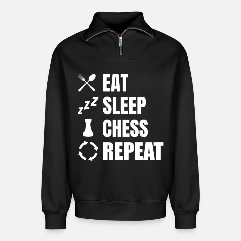 Eat Sleep Chess Repeat - Relaxed Unisex Organic Half Zip Sweatshirt – von SPREAD - Schwarz