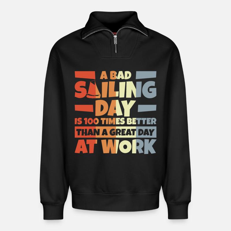 Segelboot Spruch - Relaxed Unisex Organic Half Zip Sweatshirt – von SPREAD - Schwarz