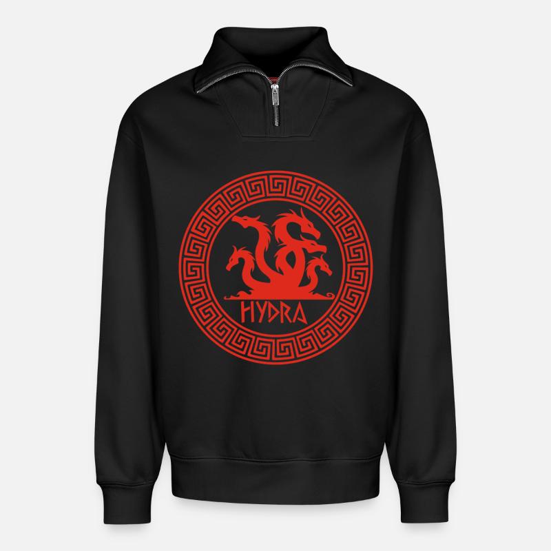 Red Hydra Symbol - Relaxed Unisex Organic Half Zip Sweatshirt – by SPREAD - black