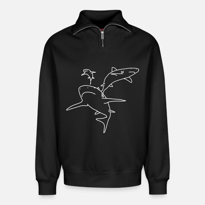 Requins - Sweat unisexe décontracté en coton biologique à demi-zip – de SPREAD - noir