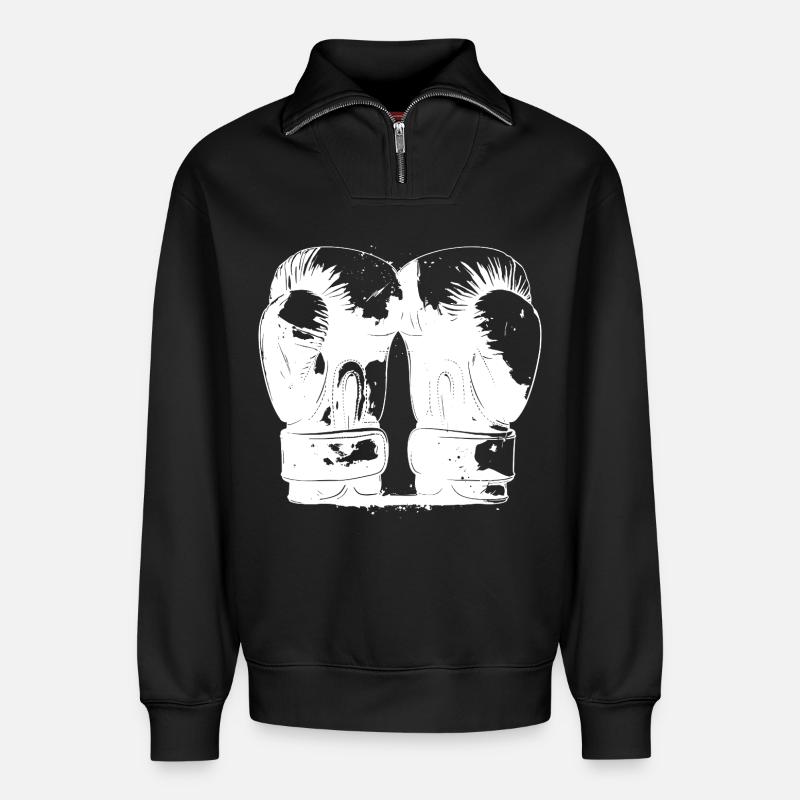 Boxe - Sweat unisexe décontracté en coton biologique à demi-zip – de SPREAD - noir
