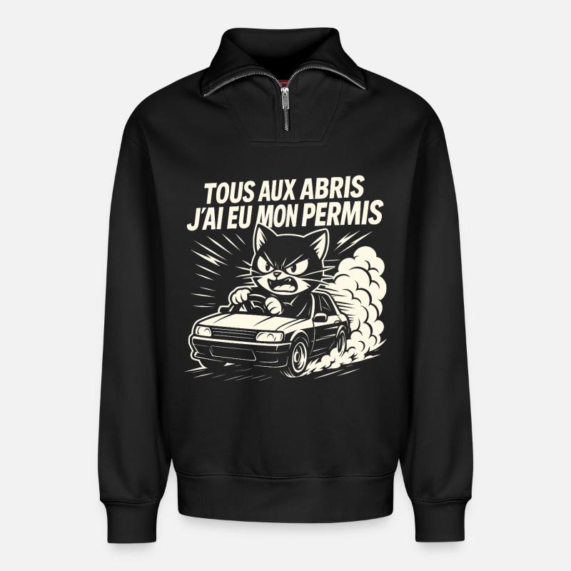Fahrer Geschenk Führerschein - Relaxed Unisex Organic Half Zip Sweatshirt – von SPREAD - Schwarz