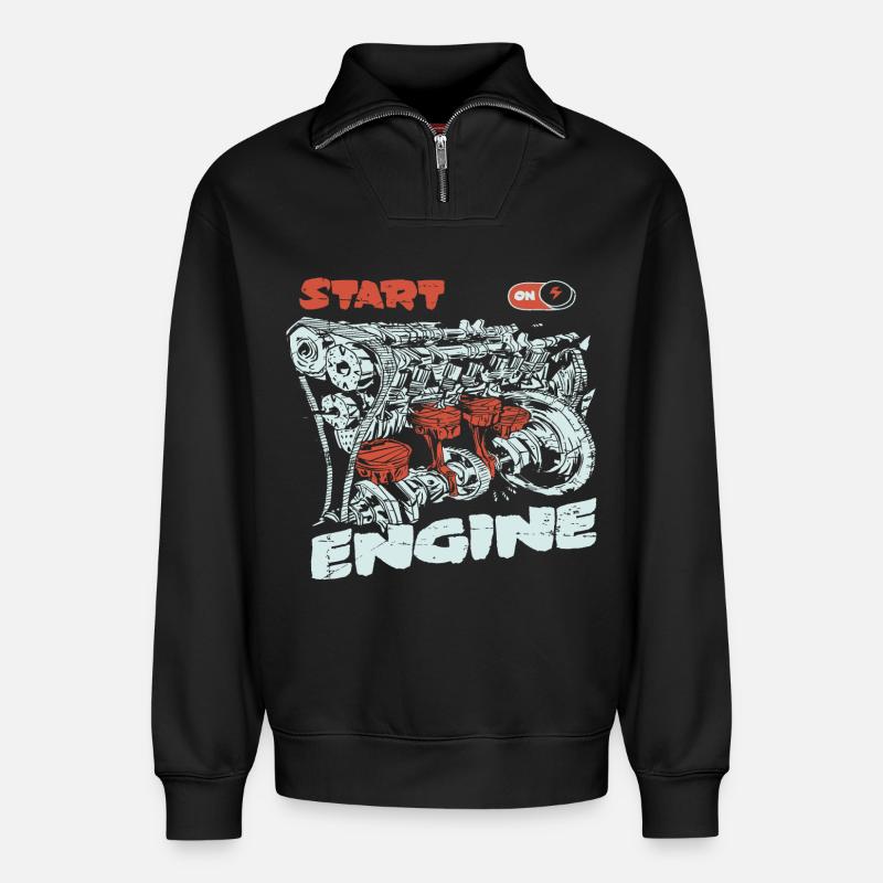Start the engine, engine, engine - Relaxed Unisex Organic Half Zip Sweatshirt – by SPREAD - black
