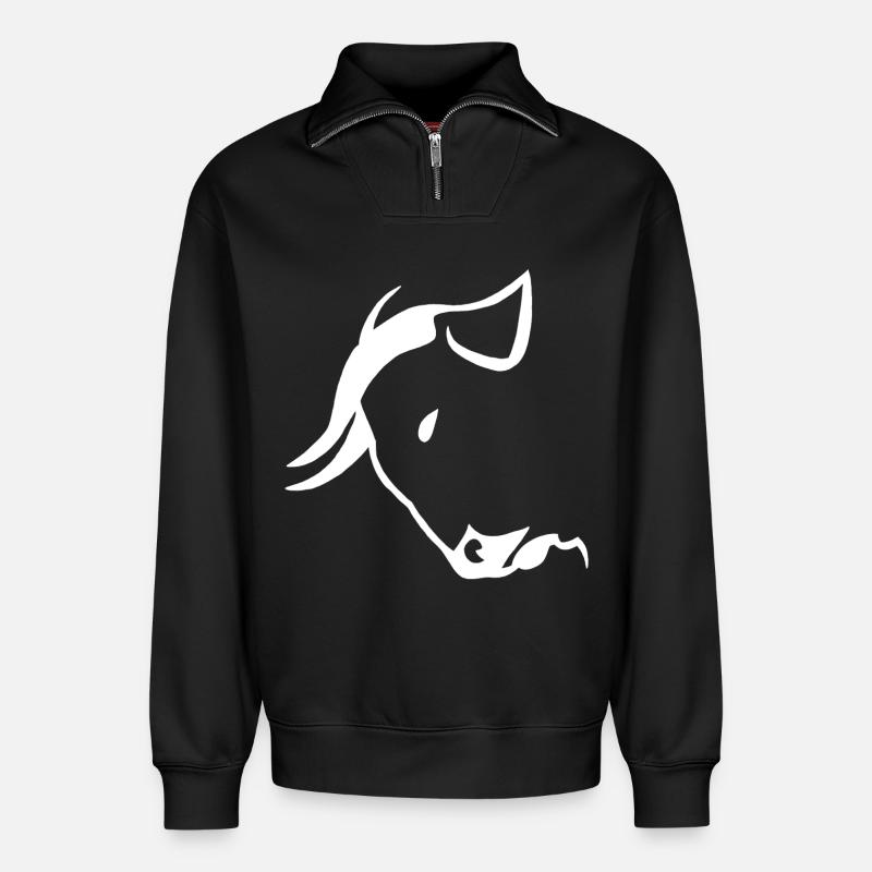 Weißer Stierkopf - Relaxed Unisex Organic Half Zip Sweatshirt – von SPREAD - Schwarz