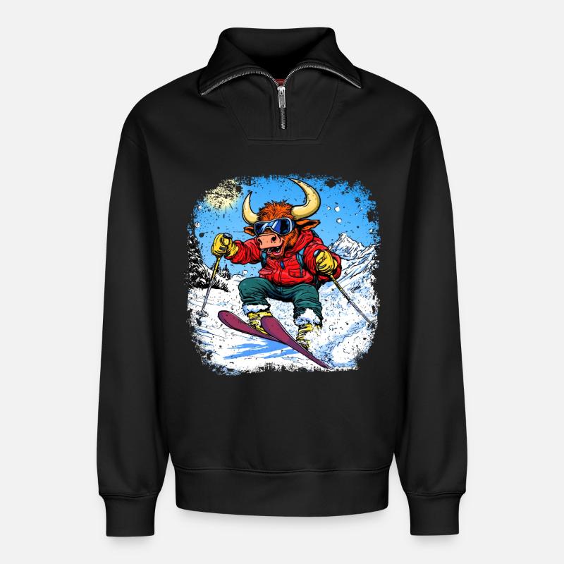 Ski Stier - Relaxed Unisex Organic Half Zip Sweatshirt – von SPREAD - Schwarz