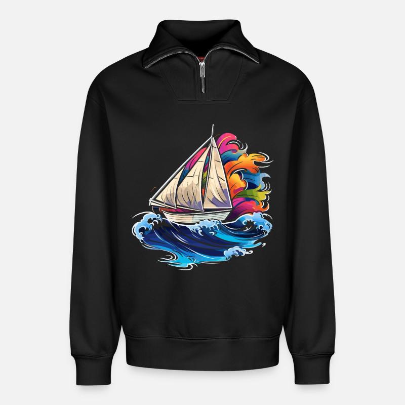 Segeln Synthwave - Relaxed Unisex Organic Half Zip Sweatshirt – von SPREAD - Schwarz