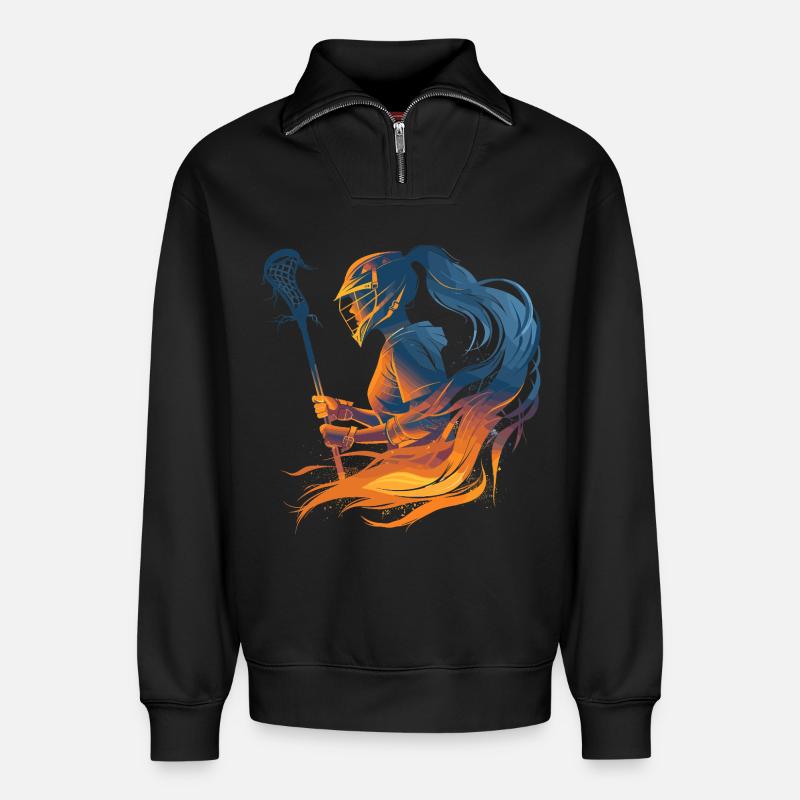 Lacrosse Mädchen Vaporwave - Relaxed Unisex Organic Half Zip Sweatshirt – von SPREAD - Schwarz