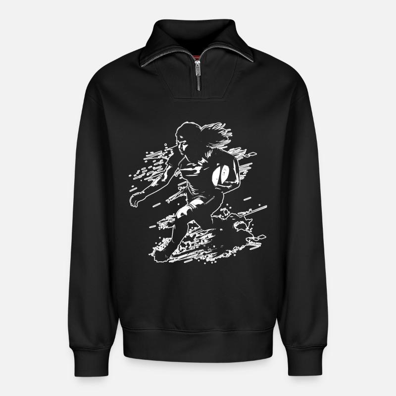 Rugby player - Relaxed Unisex Organic Half Zip Sweatshirt – by SPREAD - black