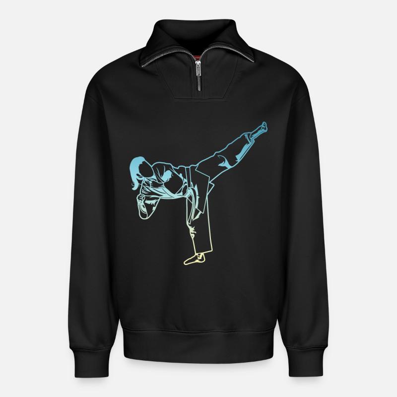 Karate Mädchen - Relaxed Unisex Organic Half Zip Sweatshirt – von SPREAD - Schwarz