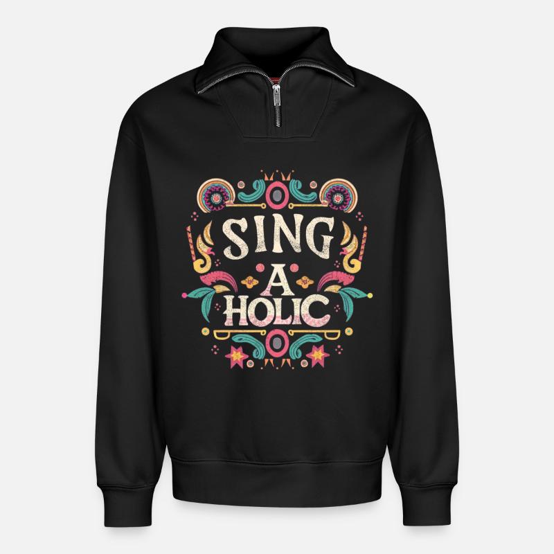 Sing-aholic - Relaxed Unisex Organic Half Zip Sweatshirt – von SPREAD - Schwarz