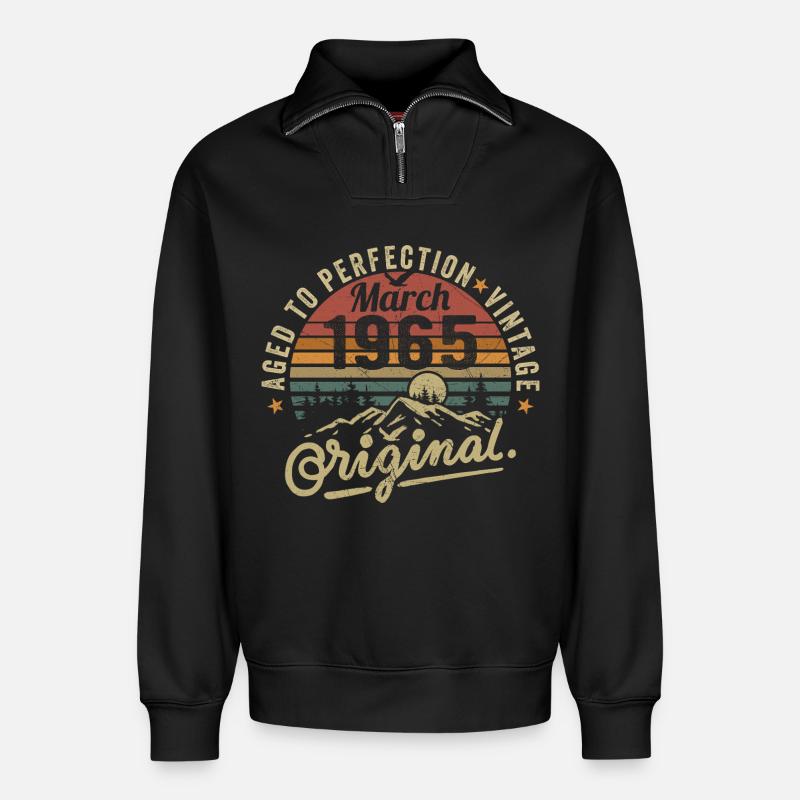 March 1965 - Relaxed Unisex Organic Half Zip Sweatshirt – by SPREAD - black