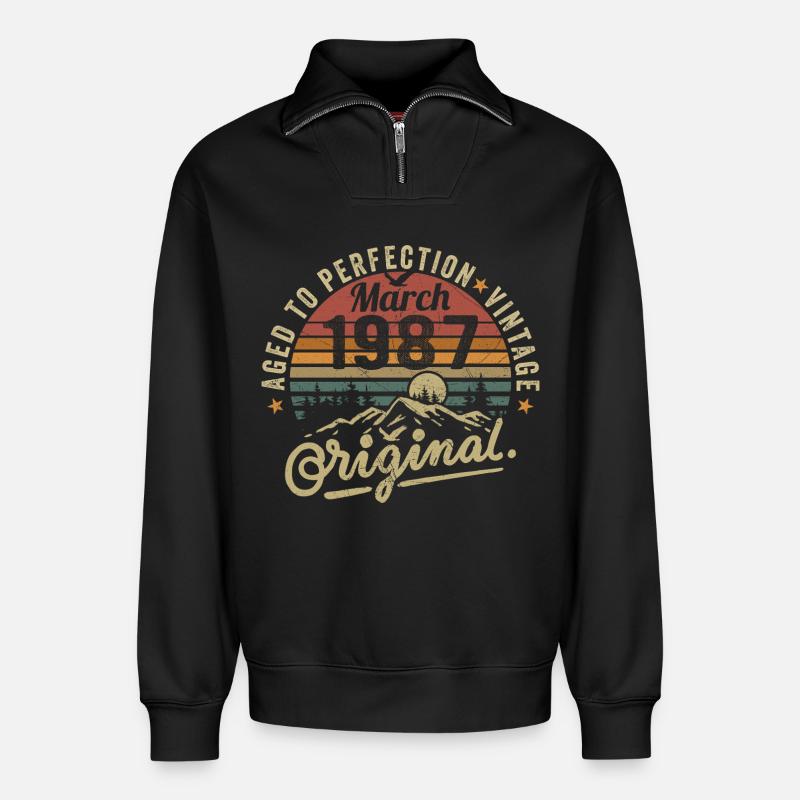 Mars 1987 - Sweat unisexe décontracté en coton biologique à demi-zip – de SPREAD - noir