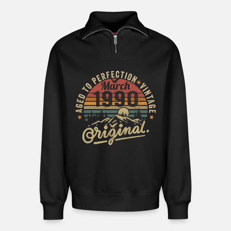 März 1990 - Relaxed Unisex Organic Half Zip Sweatshirt – von SPREAD - Schwarz