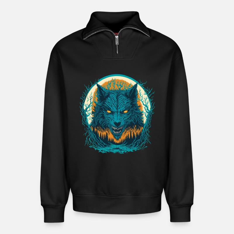 Lykanthrop Porträt - Werwolf - Relaxed Unisex Organic Half Zip Sweatshirt – von SPREAD - Schwarz