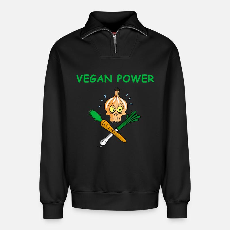 Die Kraft der Veganer - Relaxed Unisex Organic Half Zip Sweatshirt – von SPREAD - Schwarz