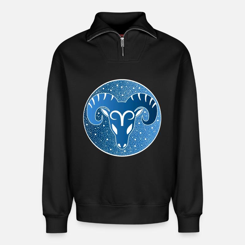 Sternzeichen: Widder - Relaxed Unisex Organic Half Zip Sweatshirt – von SPREAD - Schwarz