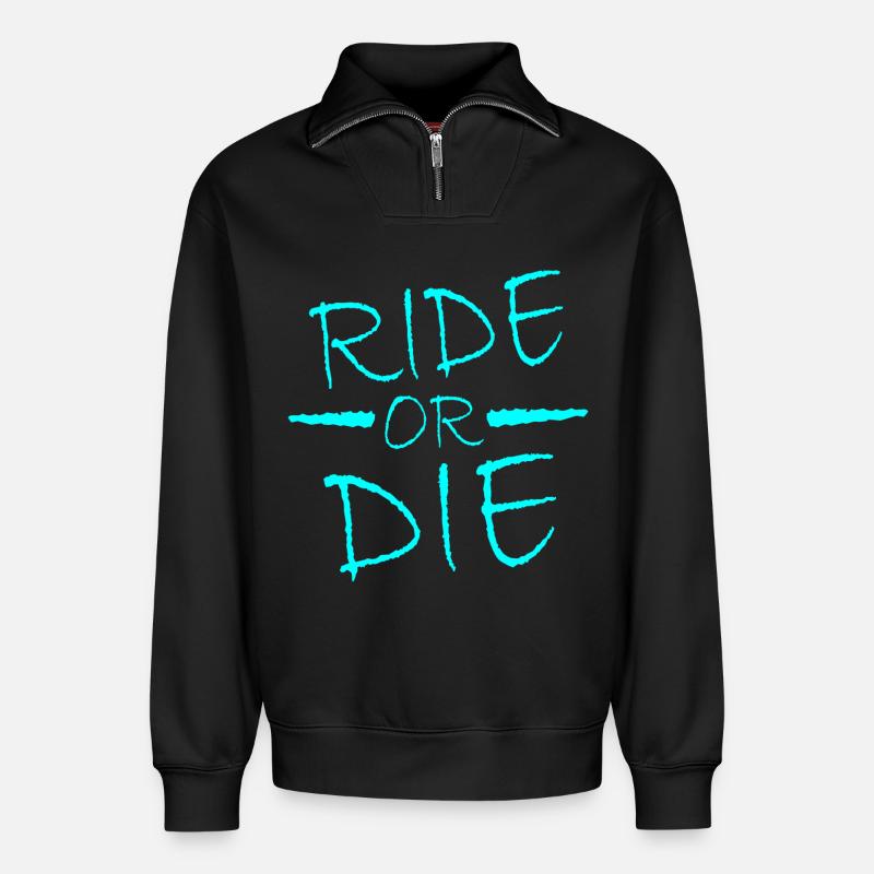 Ride or Die - Relaxed Unisex Organic Half Zip Sweatshirt – von SPREAD - Schwarz