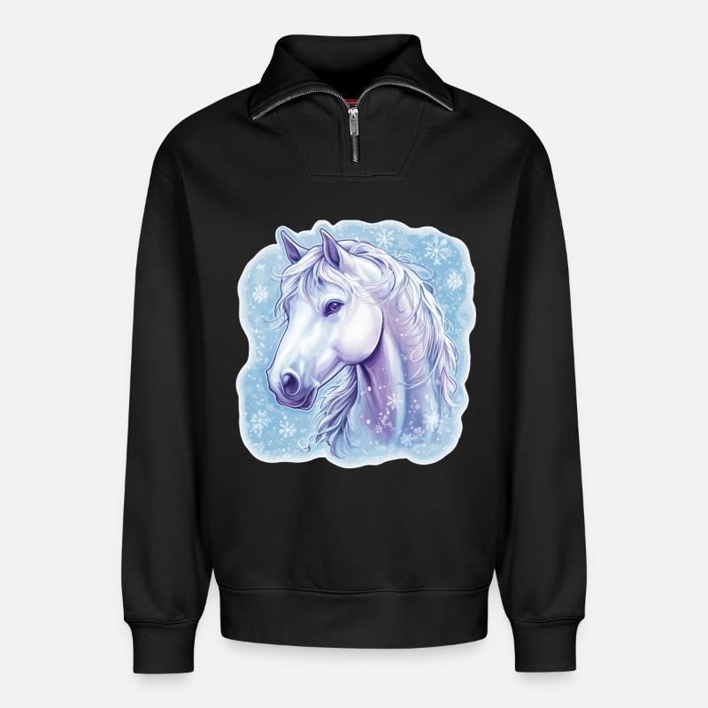 Pferd Schneeflocken  - Relaxed Unisex Organic Half Zip Sweatshirt – von SPREAD - Schwarz