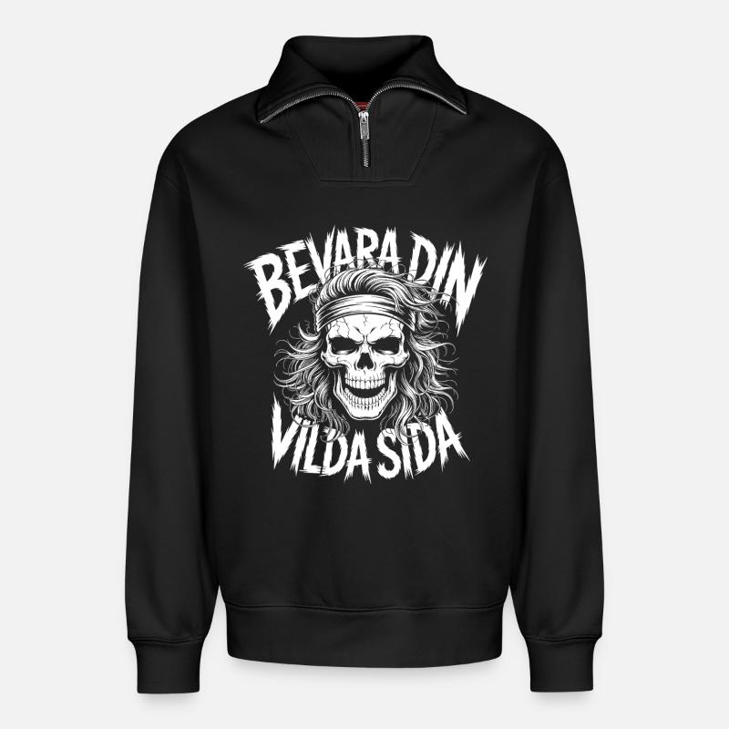 Wild Side Skull - Relaxed Unisex Organic Half Zip Sweatshirt – von SPREAD - Schwarz