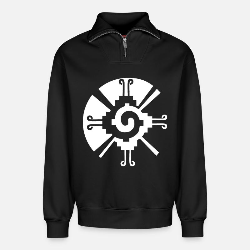 Solar Geometric Pattern (White) - Relaxed Unisex Organic Half Zip Sweatshirt – by SPREAD - black