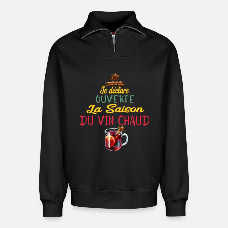Ouverture Vin Chaud Saison - Sweat unisexe décontracté en coton biologique à demi-zip – de SPREAD - noir