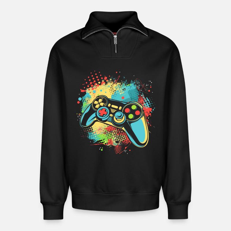 Gamepad - Relaxed Unisex Organic Half Zip Sweatshirt – von SPREAD - Schwarz