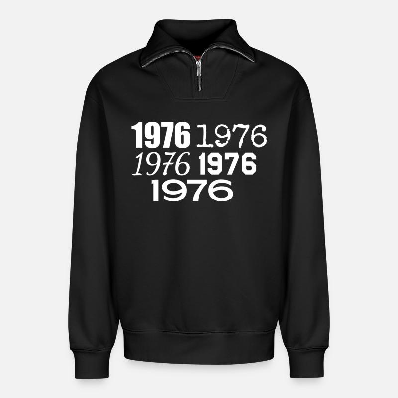 1976 - Relaxed Unisex Organic Half Zip Sweatshirt – by SPREAD - black