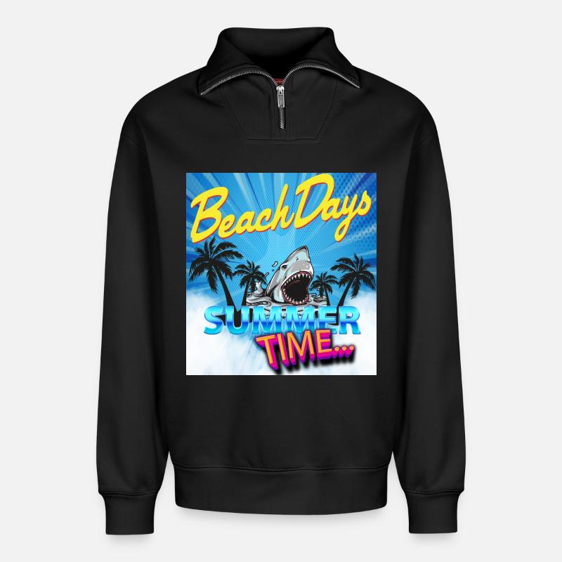 Sommerzeit - Relaxed Unisex Organic Half Zip Sweatshirt – von SPREAD - Schwarz