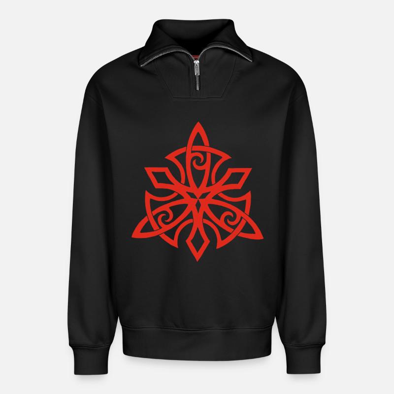 Rote Wikingerflügel - Relaxed Unisex Organic Half Zip Sweatshirt – von SPREAD - Schwarz