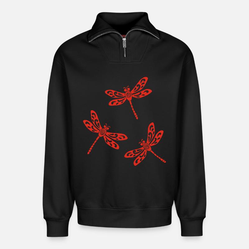 Trio roter Libellen - Relaxed Unisex Organic Half Zip Sweatshirt – von SPREAD - Schwarz