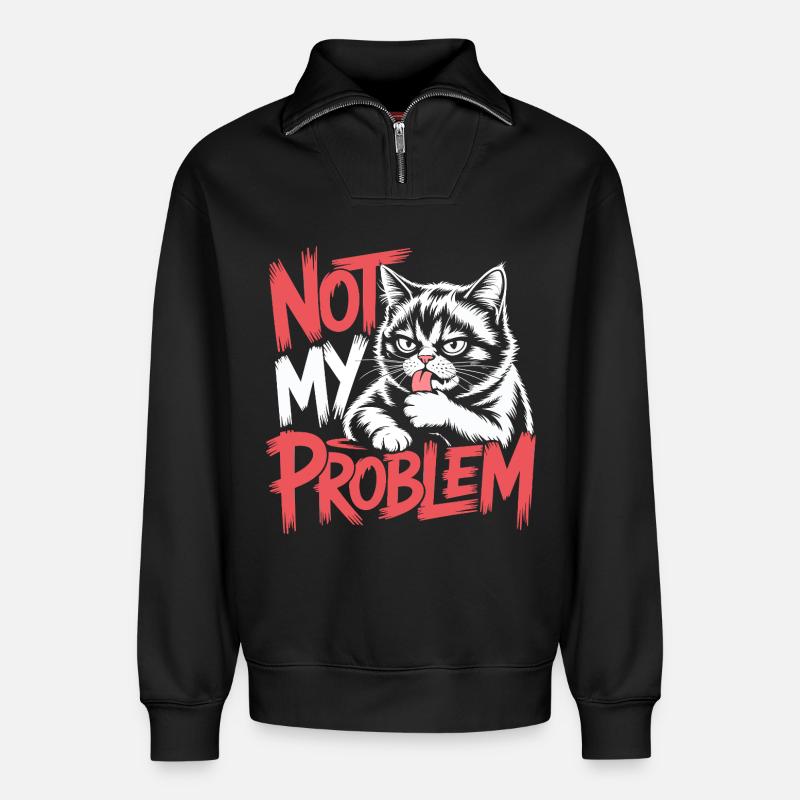Nicht meine Problemkatze - Relaxed Unisex Organic Half Zip Sweatshirt – von SPREAD - Schwarz