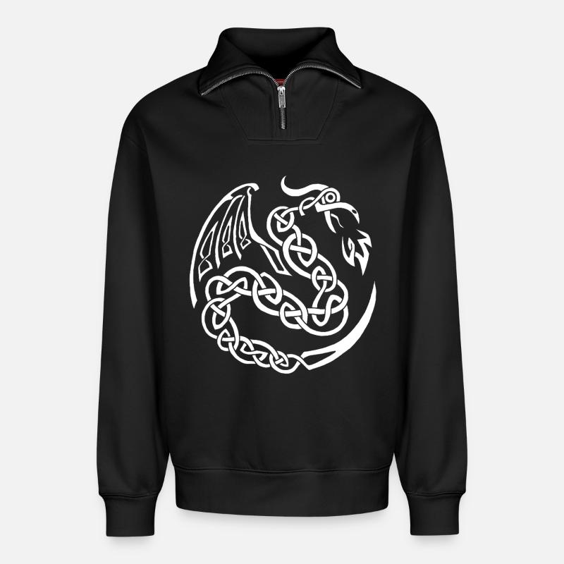 Dragon celte blanc - Sweat unisexe décontracté en coton biologique à demi-zip – de SPREAD - noir