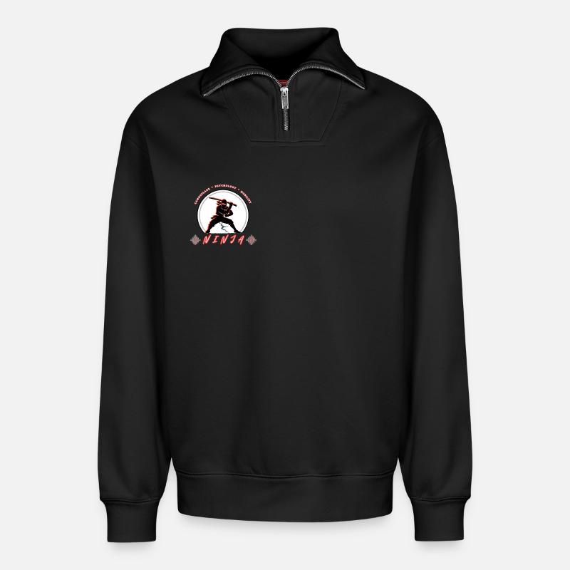 Ninja-Krieger-Emblem – Kampfsport-Design - Relaxed Unisex Organic Half Zip Sweatshirt – von SPREAD - Schwarz