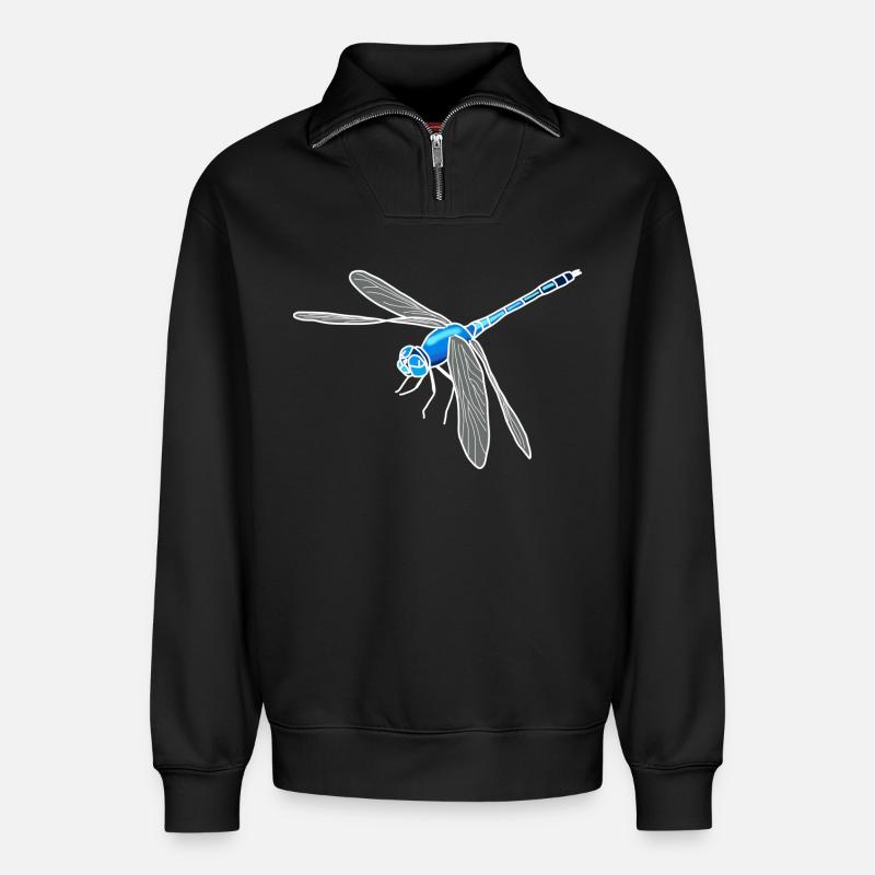 Libellule lineart - Sweat unisexe décontracté en coton biologique à demi-zip – de SPREAD - noir