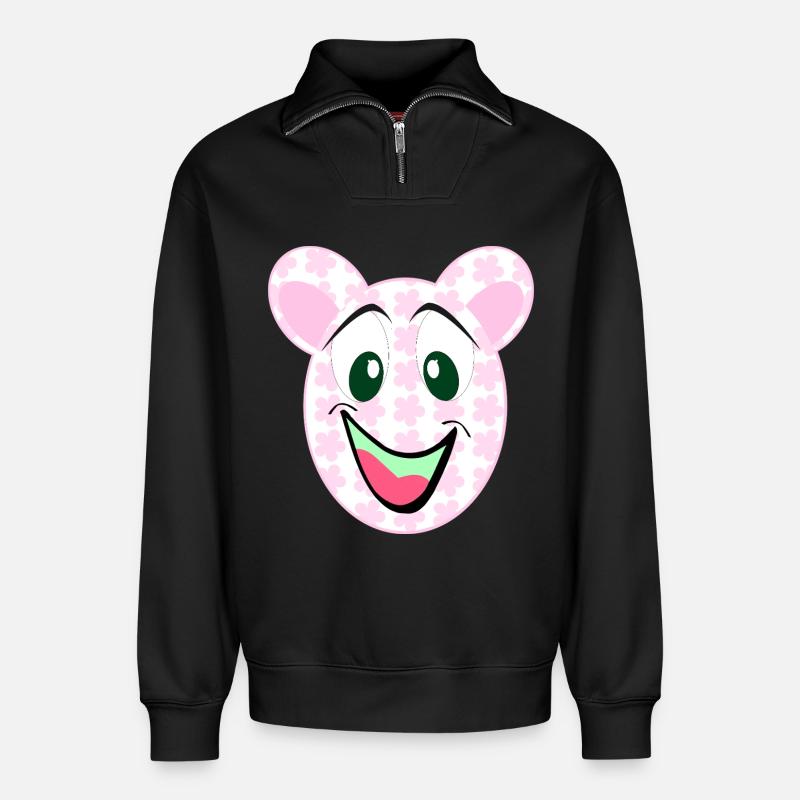 Bär Blumenmuster Lächeln - Relaxed Unisex Organic Half Zip Sweatshirt – von SPREAD - Schwarz