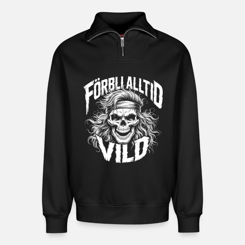 Wild Side Skull - Relaxed Unisex Organic Half Zip Sweatshirt – von SPREAD - Schwarz