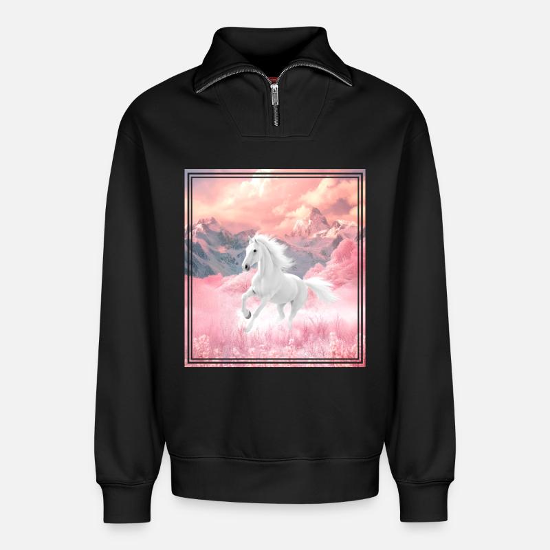 Pferd  - Relaxed Unisex Organic Half Zip Sweatshirt – von SPREAD - Schwarz