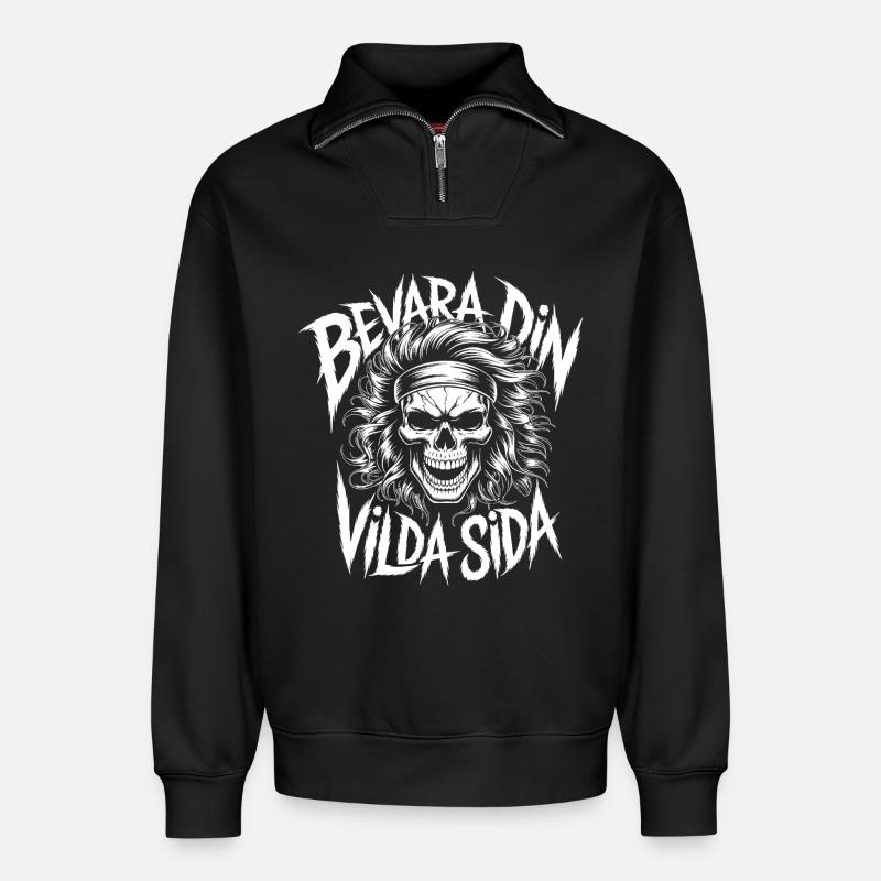 Wild Side Skull - Relaxed Unisex Organic Half Zip Sweatshirt – von SPREAD - Schwarz