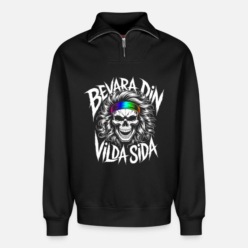 Wild Side Skull - Relaxed Unisex Organic Half Zip Sweatshirt – von SPREAD - Schwarz