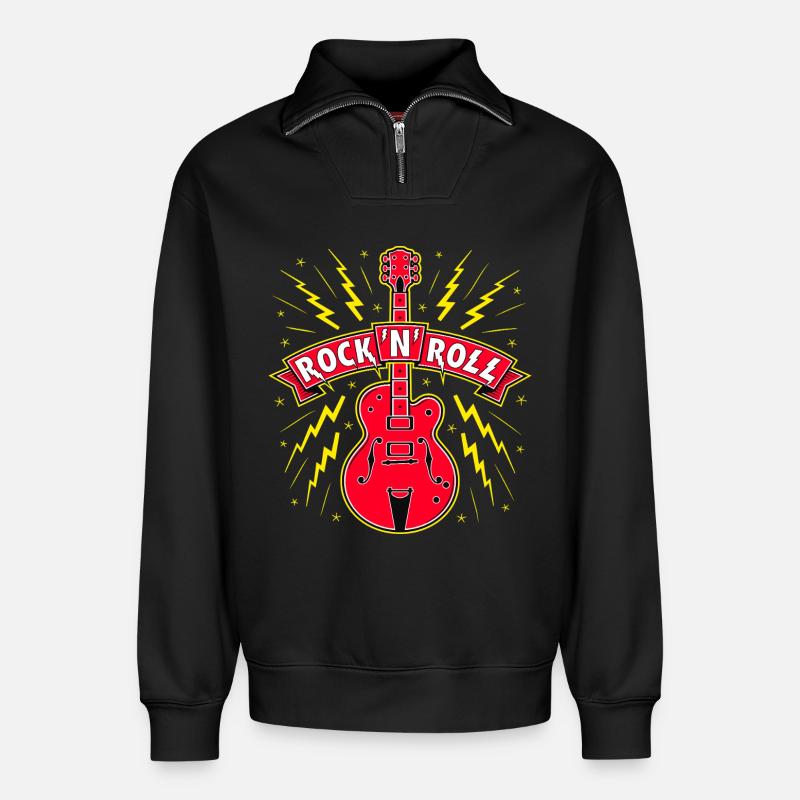 Guitar Rock 'N' Roll Banner - Relaxed Unisex Organic Half Zip Sweatshirt – von SPREAD - Schwarz