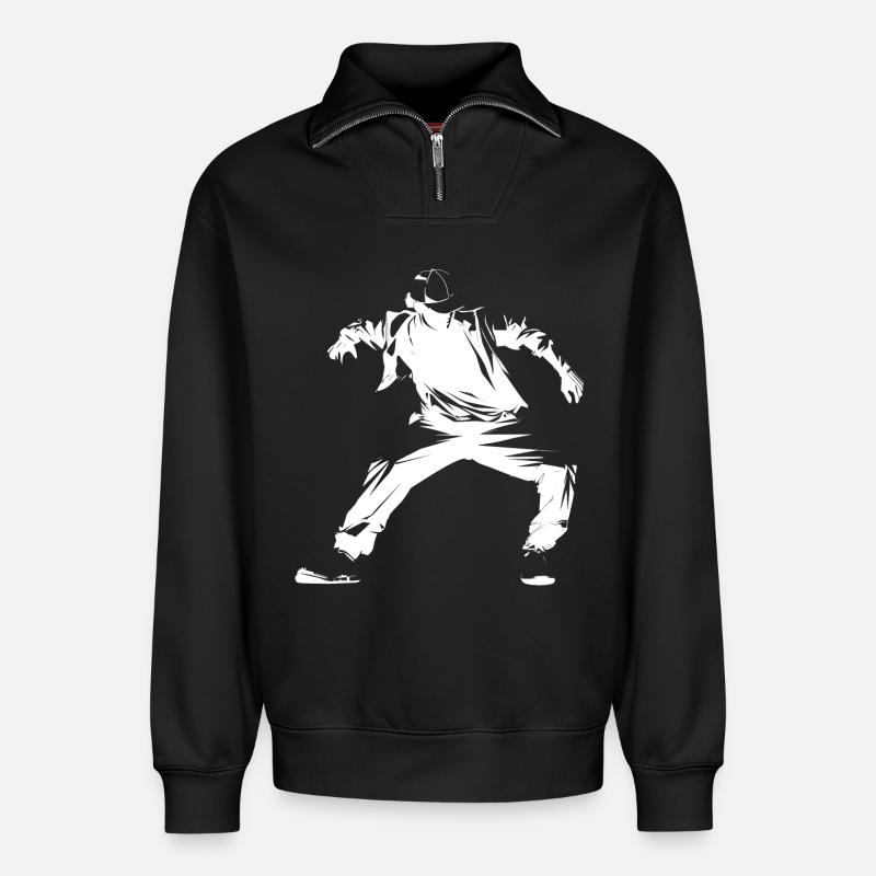 Breakdancer Graphics - Relaxed Unisex Organic Half Zip Sweatshirt – by SPREAD - black