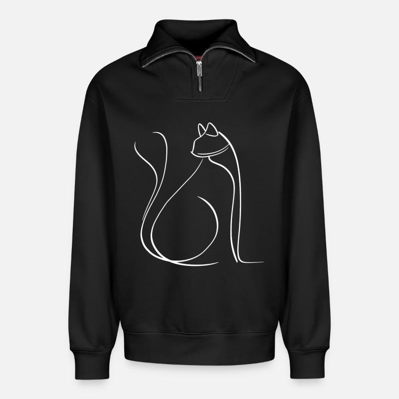 Cat - Relaxed Unisex Organic Half Zip Sweatshirt – by SPREAD - black