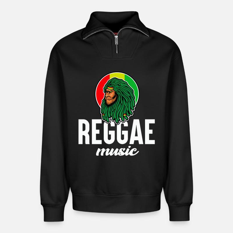 Reggae-Löwe in Rasta-Farben - Relaxed Unisex Organic Half Zip Sweatshirt – von SPREAD - Schwarz
