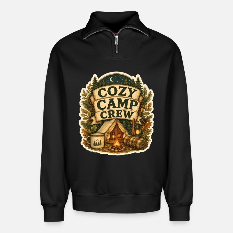 COZY CAMP CREW - Relaxed Unisex Organic Half Zip Sweatshirt – by SPREAD - black