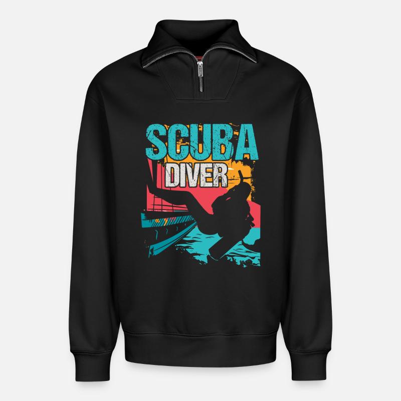 Plongée Scuba Plongée - Sweat unisexe décontracté en coton biologique à demi-zip – de SPREAD - noir