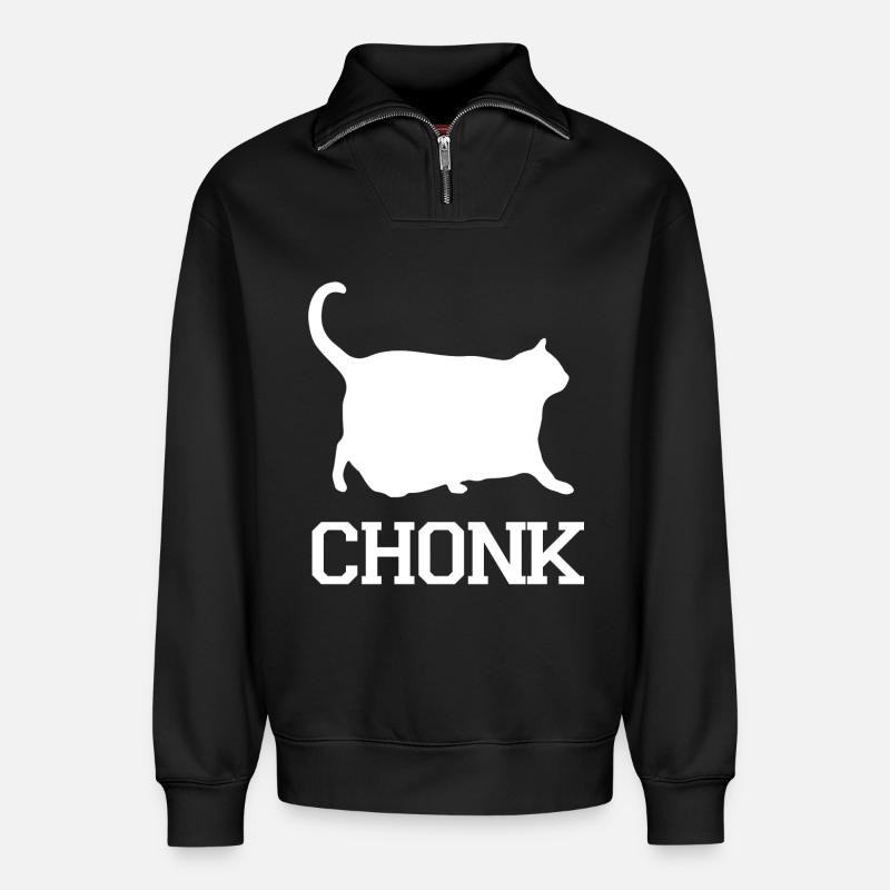 Chat chonk - Sweat unisexe décontracté en coton biologique à demi-zip – de SPREAD - noir