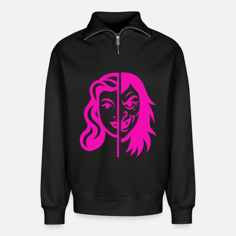 Split Face Kontrast - Relaxed Unisex Organic Half Zip Sweatshirt – von SPREAD - Schwarz