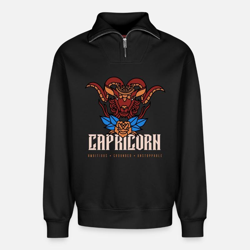 Steinbock - Relaxed Unisex Organic Half Zip Sweatshirt – von SPREAD - Schwarz